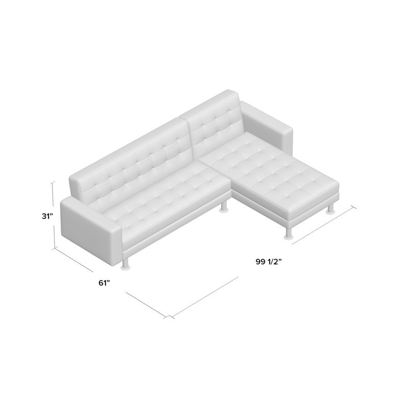Nuttall Faux Leather Reclining L-Shaped Sectional Reversible, White Faux Leather