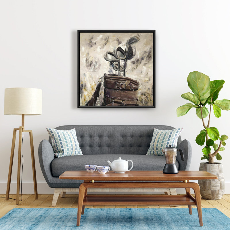Impression sur toile de bâtons rétro et sac de golf sur toile