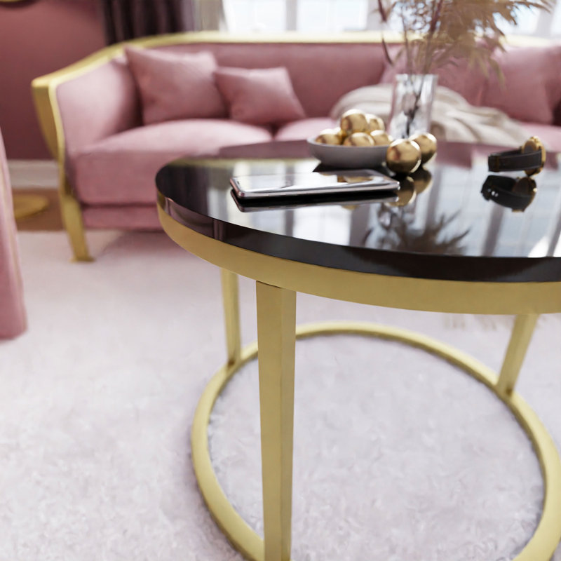 Darianna Frame Coffee Table, 39cm H x 50cm L x 50cm W, Black/Gold