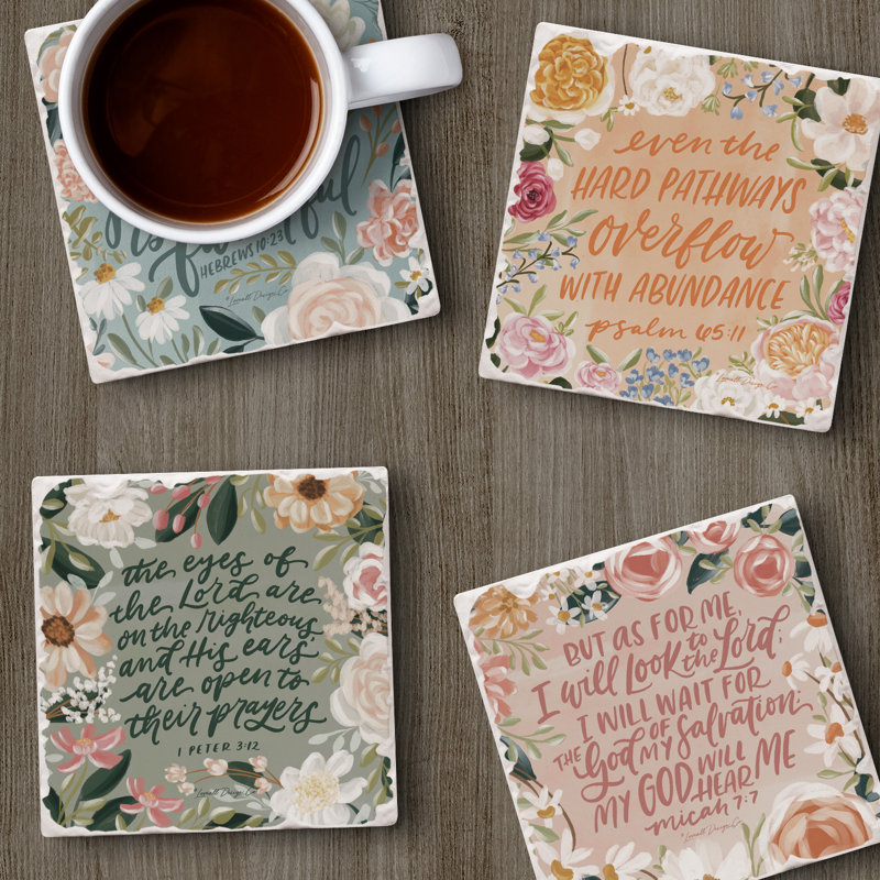 Ensemble de 4 sous-verres au fini délavé Lovely Scripture