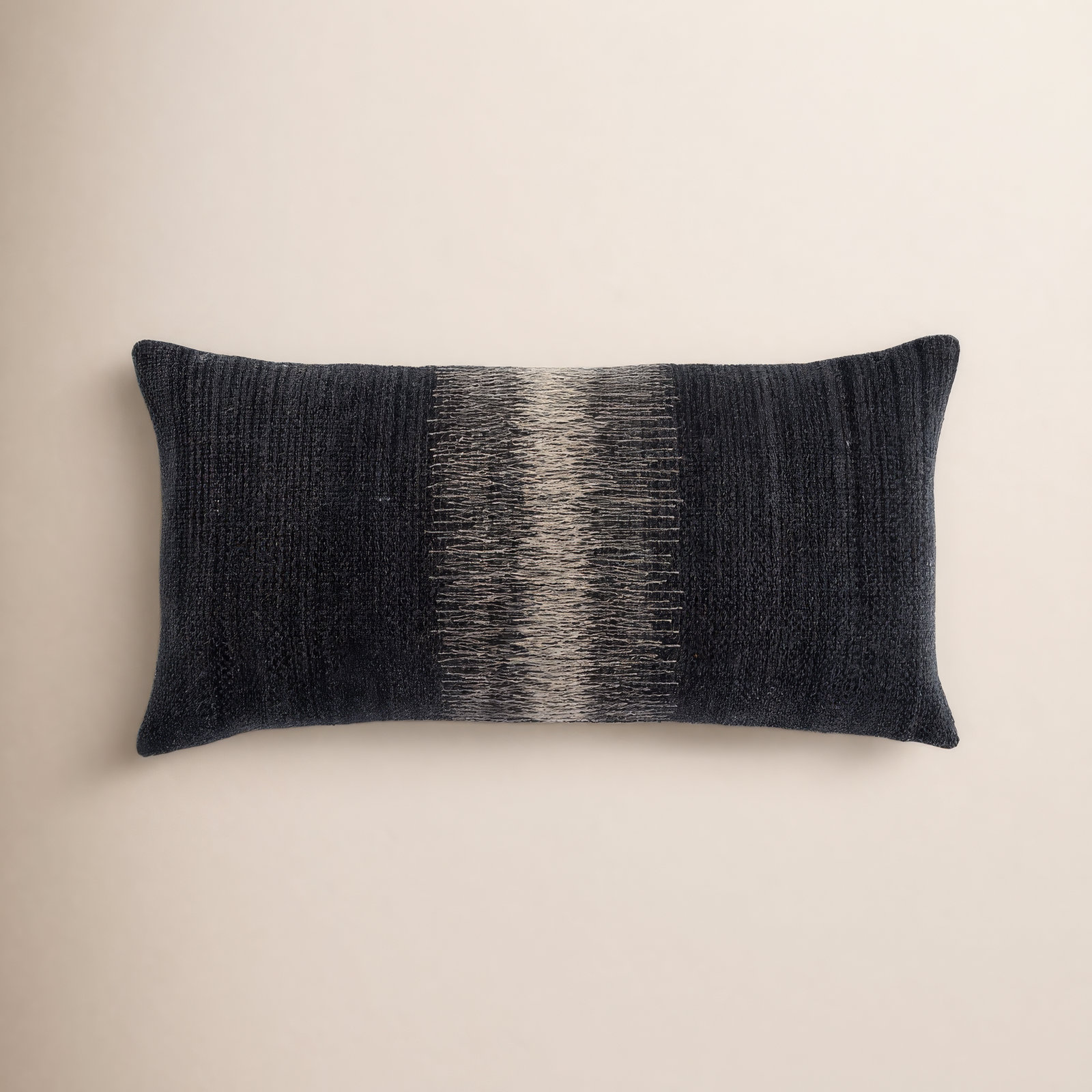 Gowan Handmade Ombre Lumbar Pillow, Down, Black, Rectangle 12"H x 24"W