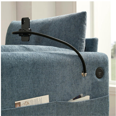 Canapé simple de 37 po avec repose-pieds de rangement, support de téléphone réglable, chargeur à deux ports, poches de rangement, accoudoirs éléphants, fauteuil en chenille confortable, méridienne moderne en nuage pour le salon et l’appartement