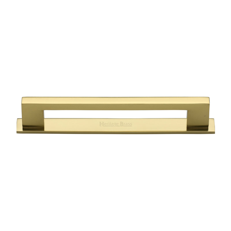 Heritage Brass Heritage Cabinet Pull Metro Design with Plate, Polished Brass, 16cm