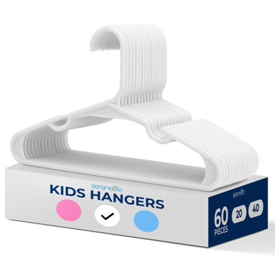 60 Pcs. Non-Slip Plastic Kids Hangers - Durable and Space-Saving Closet Organizers for Infants, Toddlers, and Kids' Clothing (White)