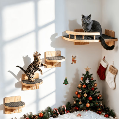 Étagères murales pour chats, système d'escalade mural en bois avec 3 marches, hamac mural pour chats d'intérieur (idéal pour dormir et jouer), facile à installer, revêtement antidérapant.