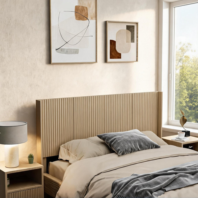 Tête de lit à panneau cannelée pour grand lit, tête de lit murale autonome de style campagnard moderne pour chambre à coucher résidentielle