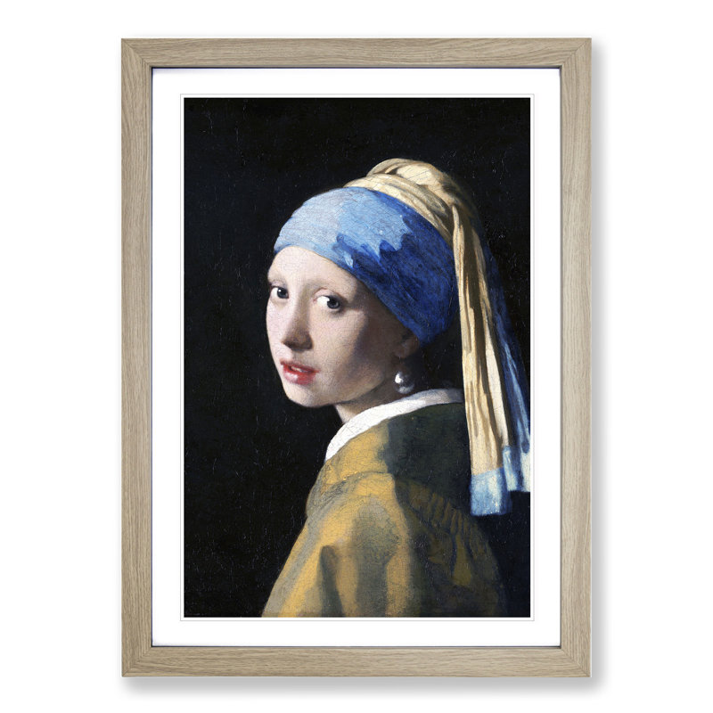 Girl with a Pearl Earring by Johannes Vermeer - Picture Frame Painting on MDF, 65cm H x 48cm W x 2cm D, Oak Framed