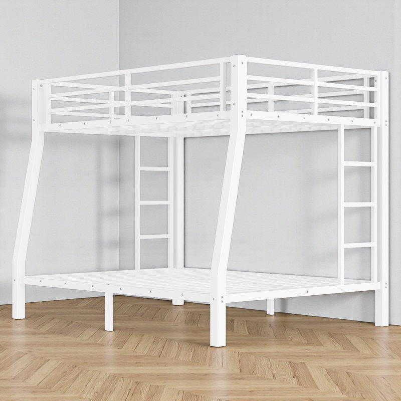 Classic Metal Bunk Bed, Modern & Contemporary, Kids & Teen Bedroom, Full XL Over Queen, White