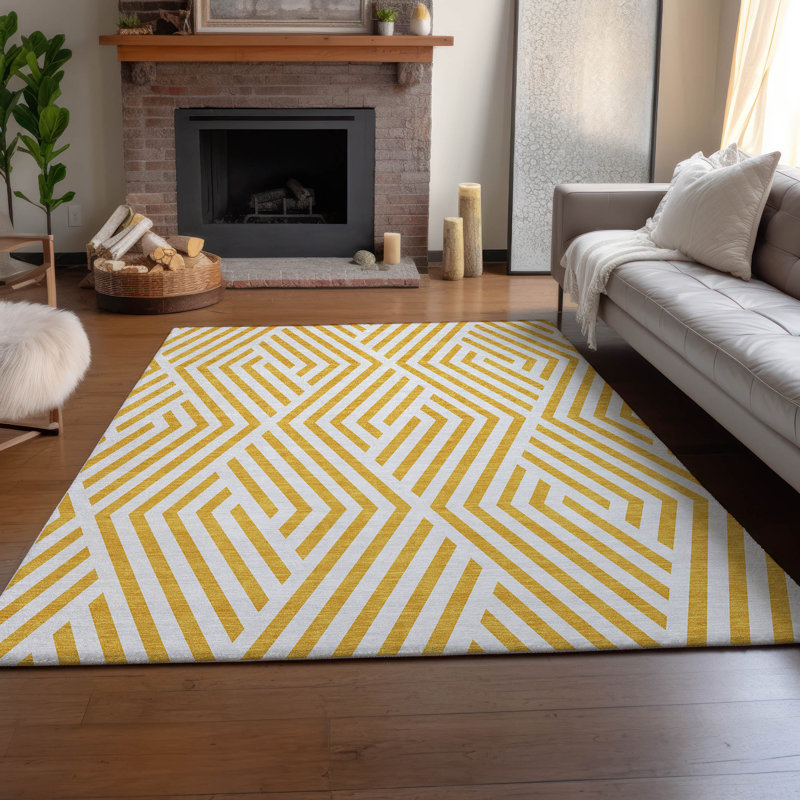 Tapis jaune Cerrito AMF550 lavable à la machine de qualité supérieure, Rectangulaire 3 pi x 5 pi