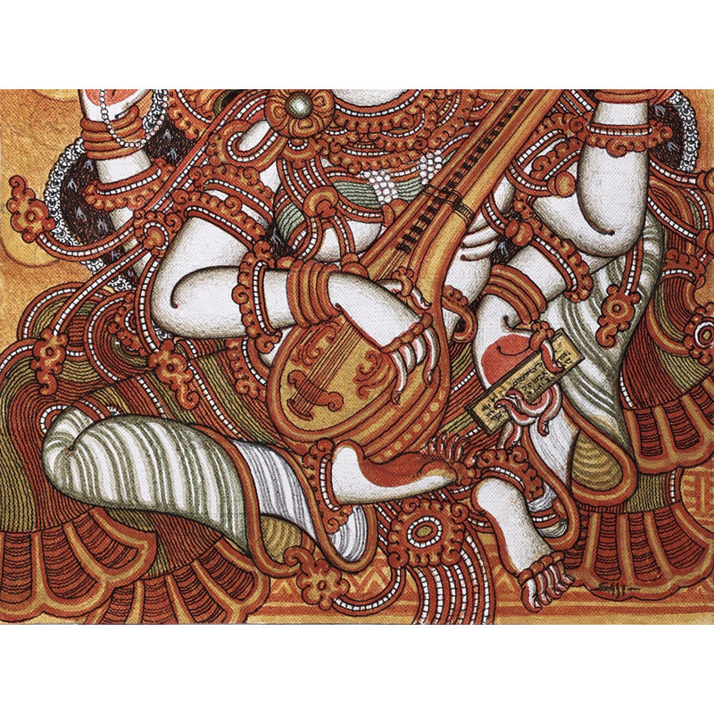 Déesse assise Saraswati | Acrylique sur toile