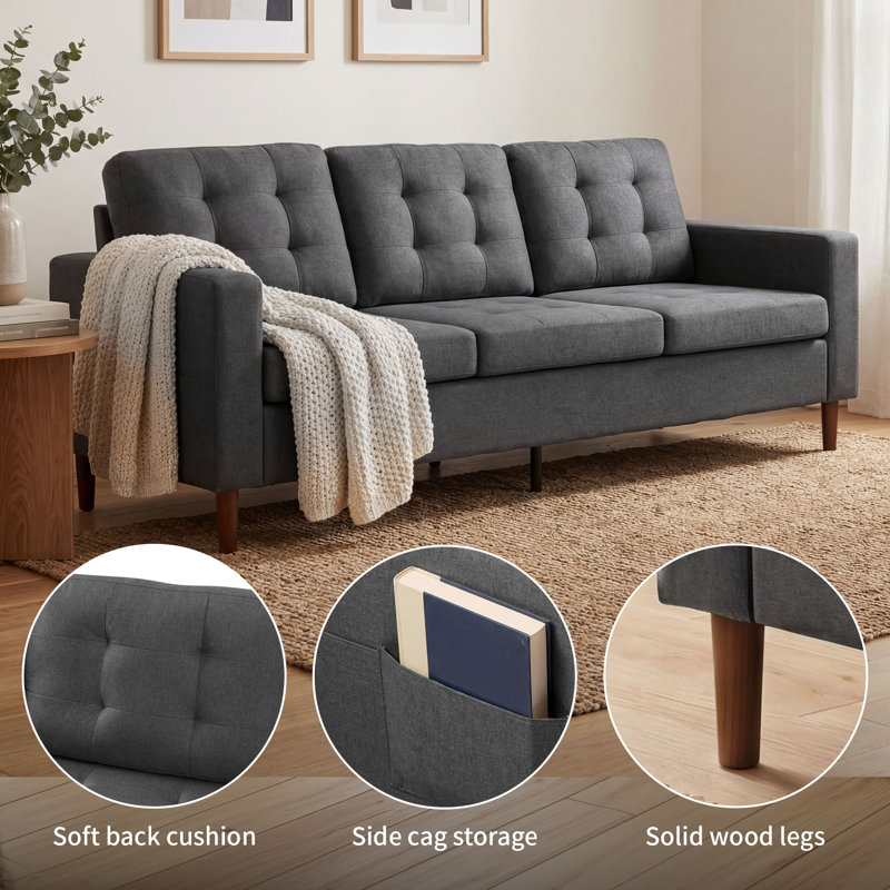 3 Seater Fabric Sofa, Dark Gray, Brown