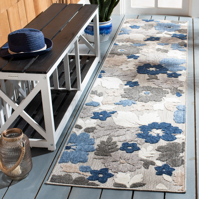 Tapis d'intérieur / extérieur floral Delly Performance, Tapis de couloir 2 pi 2 po x 11 pi
