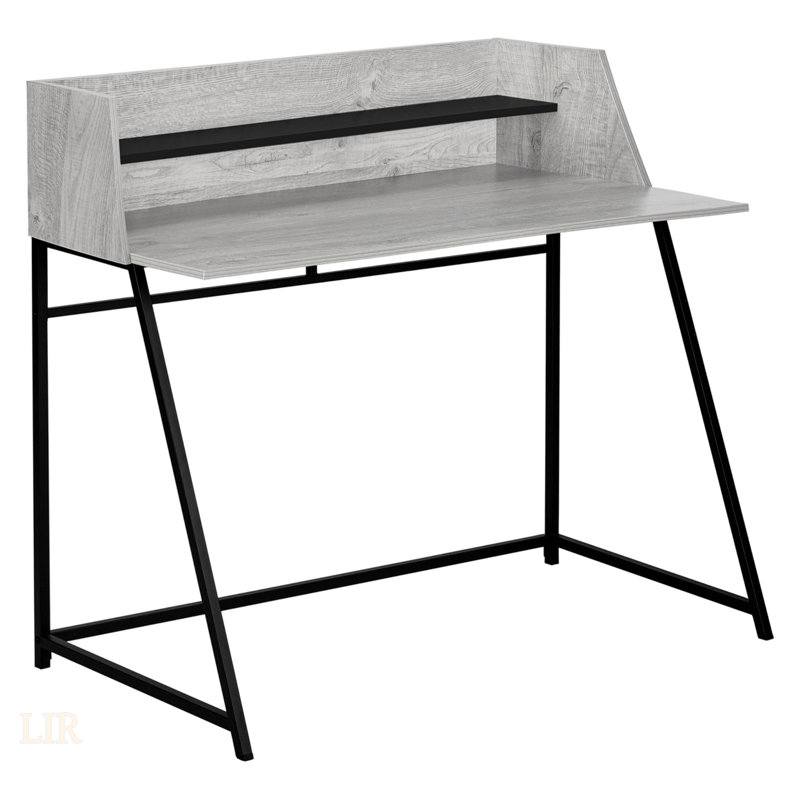 Contemporary Grey Laminate Computer Desk With Storage Shelves And Sturdy Black Metal Base For Home Office, Gray/Black
