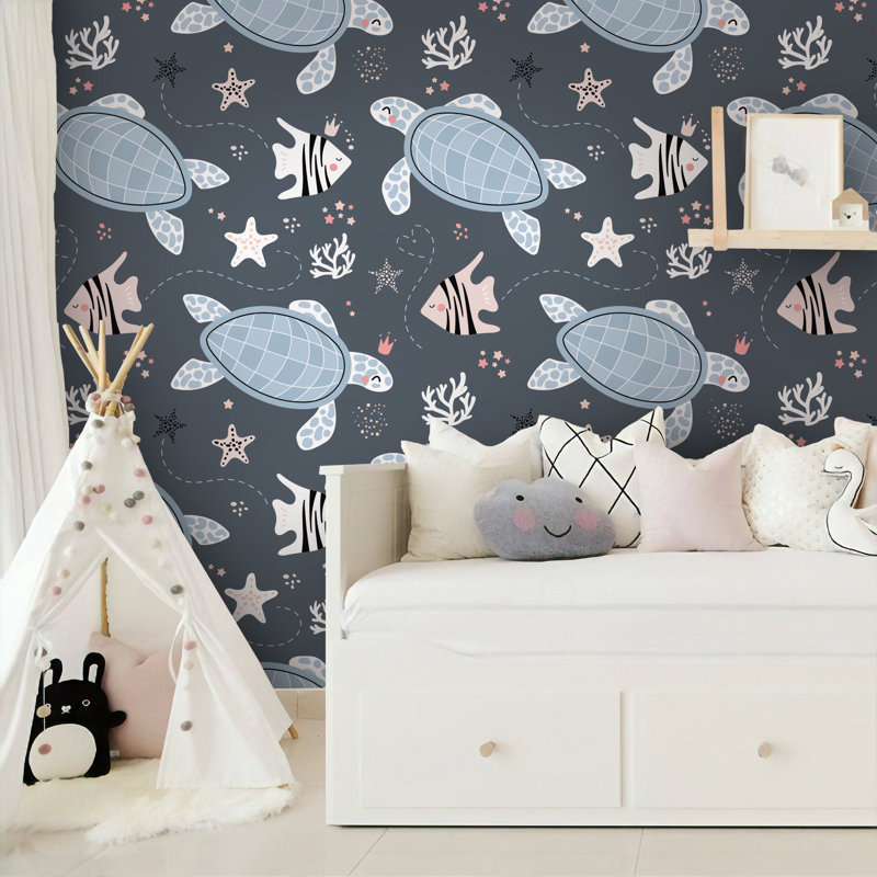 Underwater Sea Turtle And Fish Removable Wallpaper, 9" L x 15" W