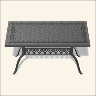 L 59,05 po x l 35,43 po, table de salle à manger en aluminium coulé avec cadre noir et texture sculptée sur le plateau de table