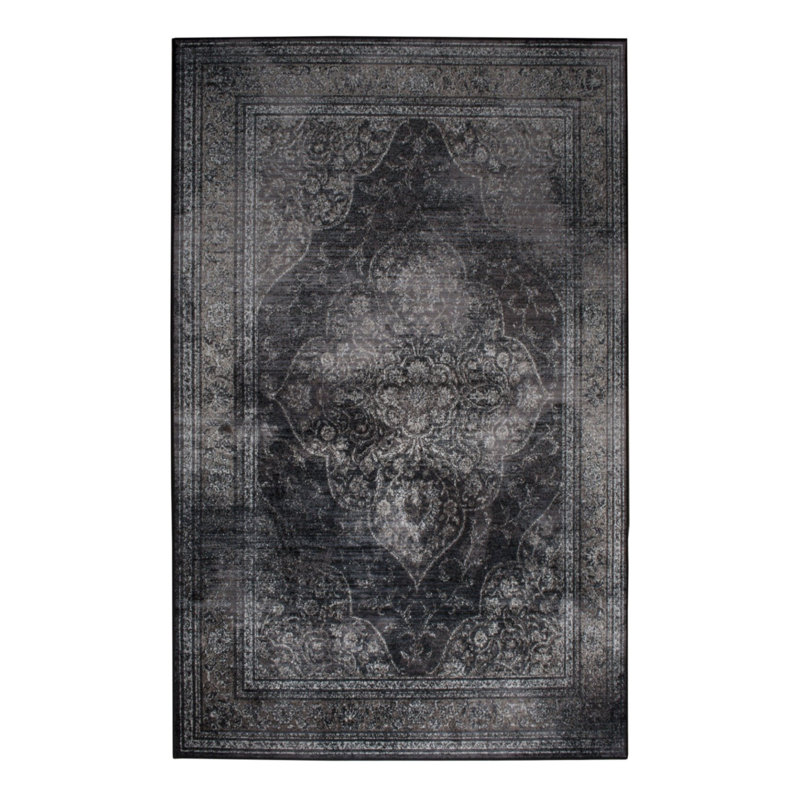 Oriental Area Rug in Black, Rectangle 6'7" x 9'10"