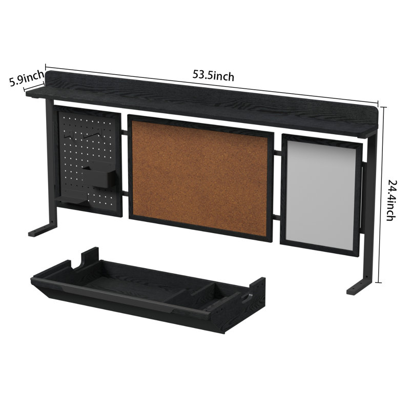 24.4" H Back Board only, 24.4" H x 53.54" W x 5.9" D, Black