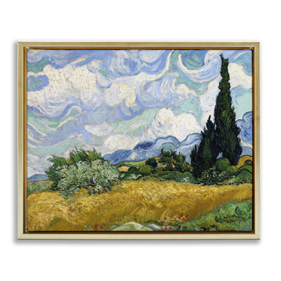 Art mural classique sur toile avec encadrement brun avec cyprès