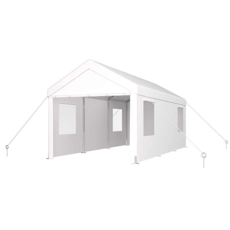 Carport 12' X 20' Portable Garage, Heavy Duty Car Port Canopy With 2 Roll-Up Doors & 4 Ventilated Windows For Car, Truck, Boat, Garden Tools