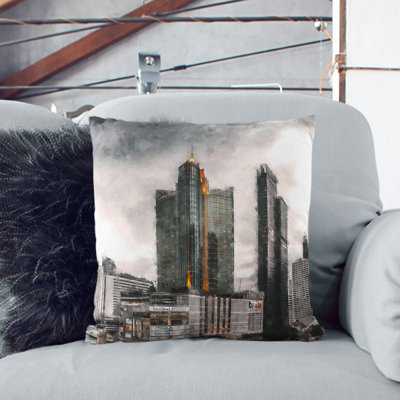 Skyline of Bangkok Thailand Cushion with Filling