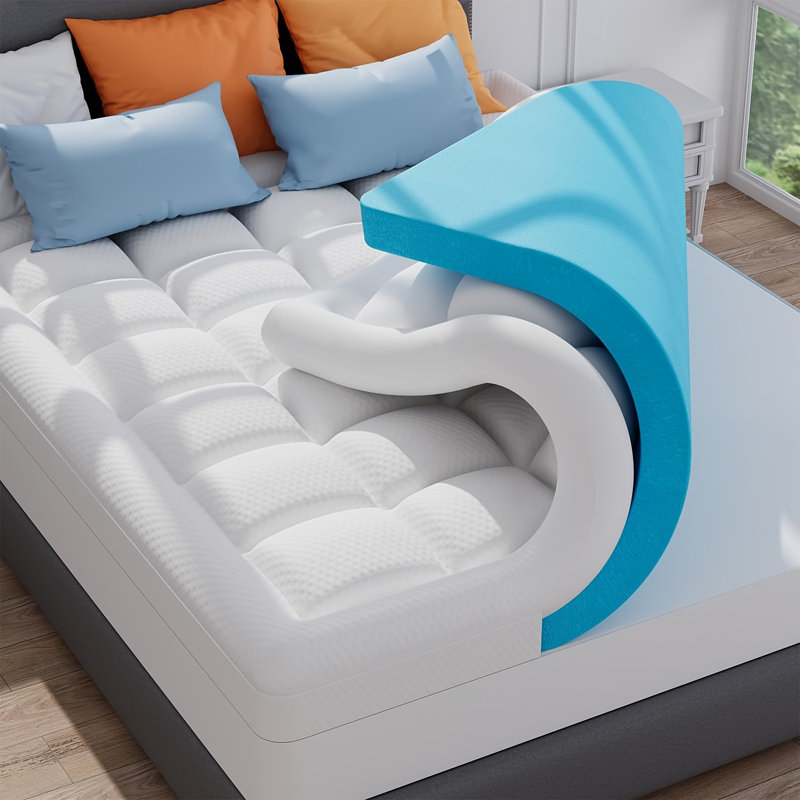Surmatelas double en mousse viscoélastique 3 pouces, mousse viscoélastique gélifiée rafraîchissante 2 pouces et surmatelas en duvet synthétique 1 pouce