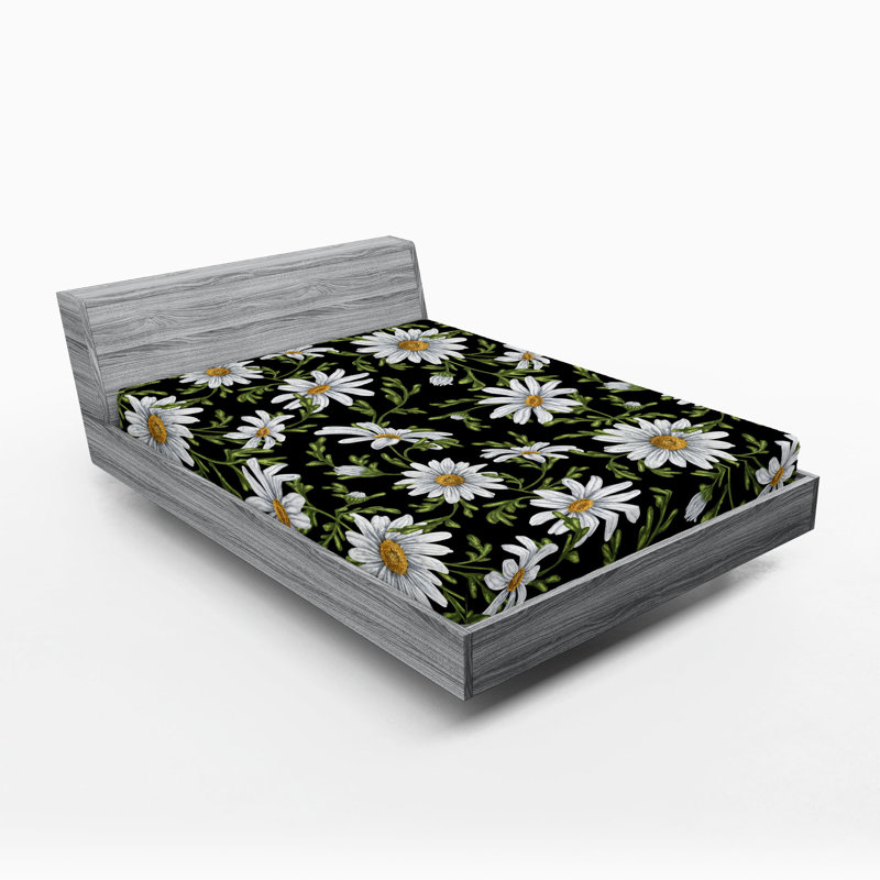 Drap-housse rustique Ambesonne, Full Fitted Sheet, Blanc cassé, vert fougère / floral