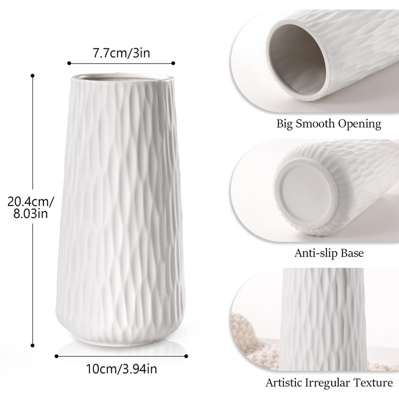 Vase cylindrique moderne en céramique 10 ", H 8 po x l 4 po x P 4 po, Blanc