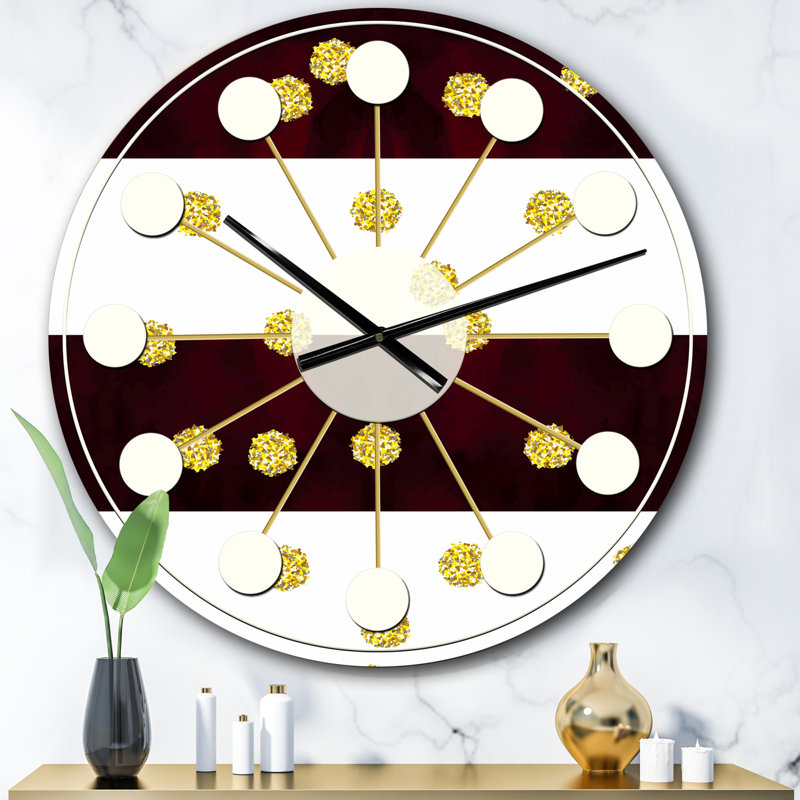 Motif à pois doré I - horloge murale moderne Mid-Century, Petit