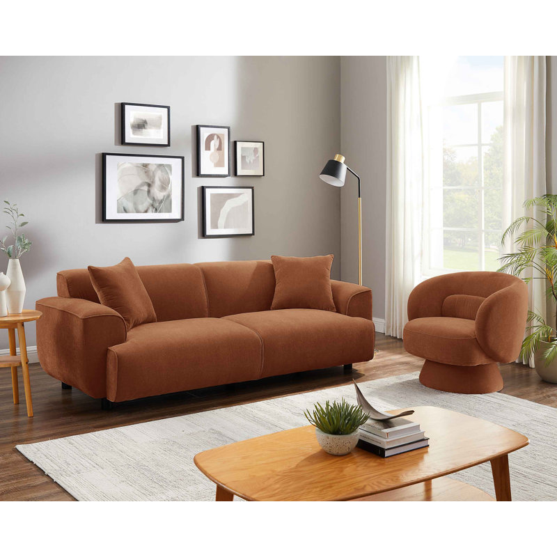 Modern Wallas Sofa Set, Rayon/Viscose, Dark Rust