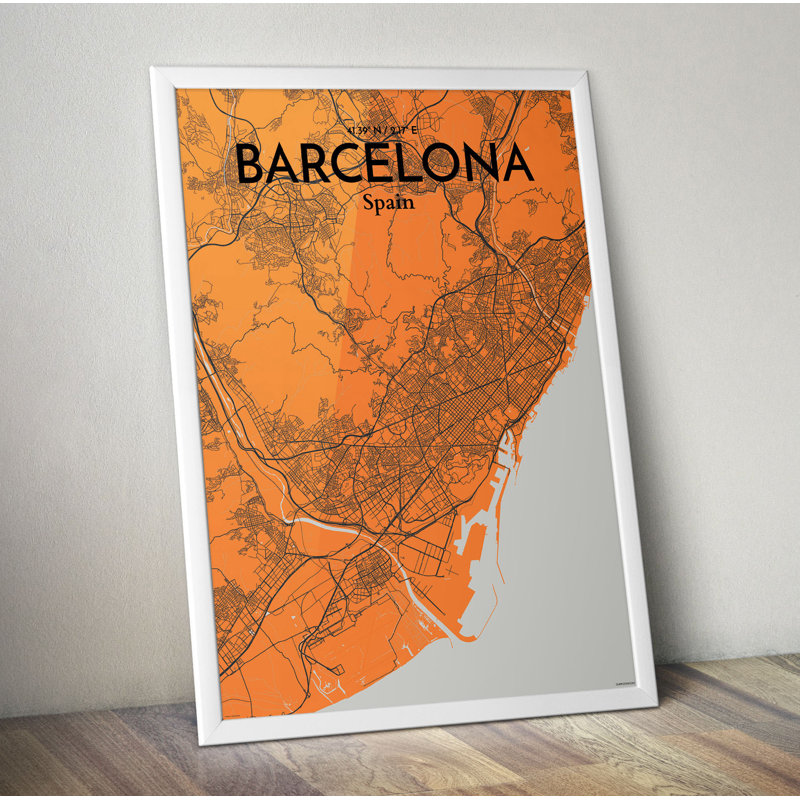 Barcelona City Map - No Frame Print, 70cm H x 50cm W x 0.13cm D