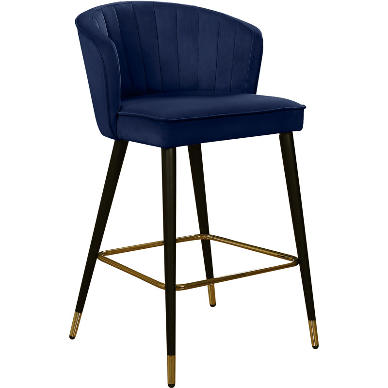 Cassie 27.3" Bar Stool, Navy Velvet