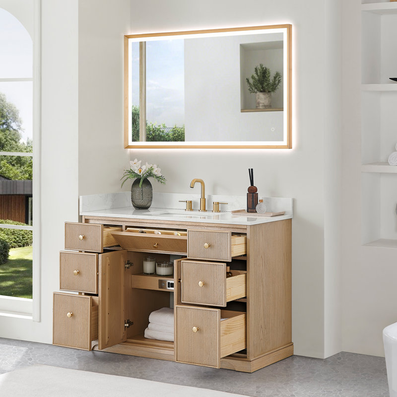 Meuble-lavabo simple 48 po en chêne naturel Noe