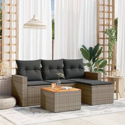  Ensemble de canapé de jardin modulaire en rotin PE gris