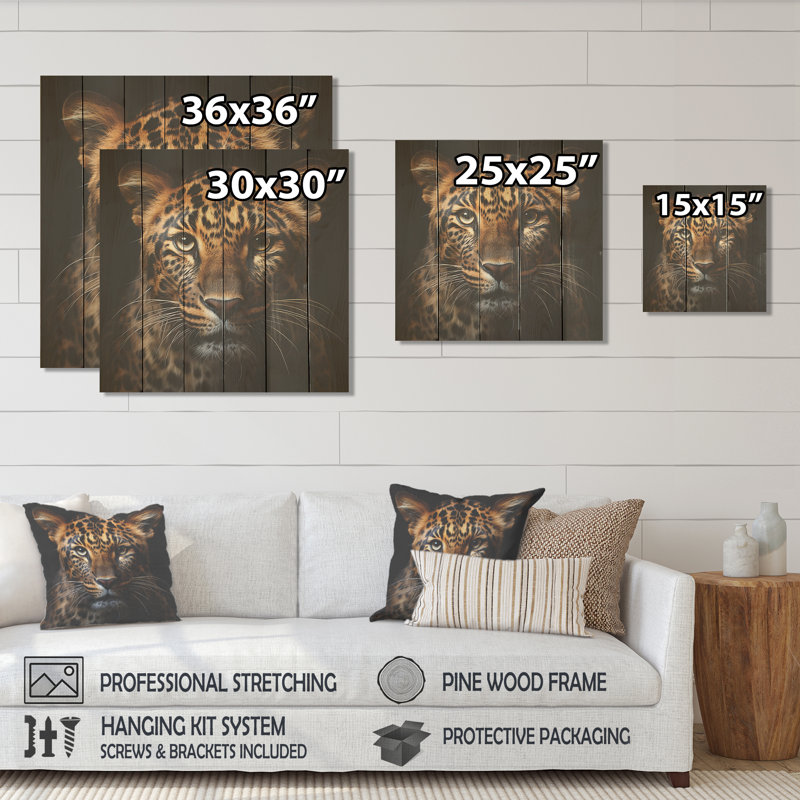 Leopard In The Wild At Sunset II - Leopard/Cheetah Animal On Wood Print, 15" H x 15" W