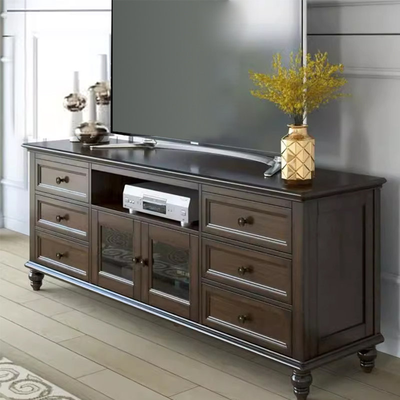 Vintage Handle TV Cabinet with Large Storage Space, 94.49", Black Walnut