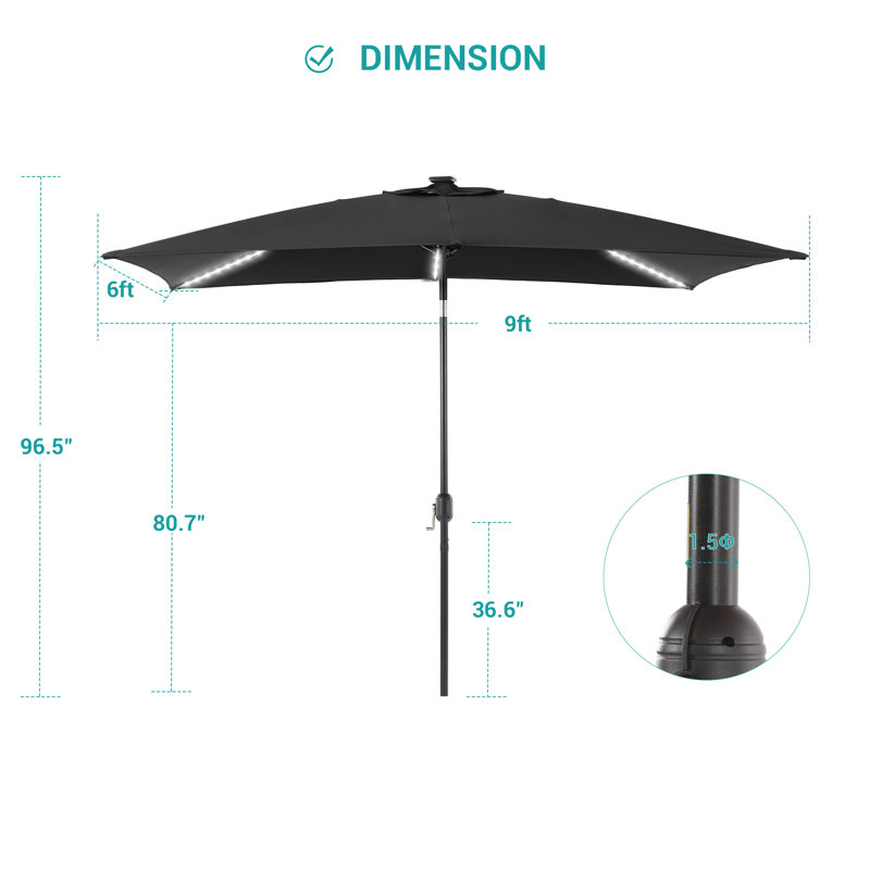 Sabree 72x108'' Lighted Tilt Market Umbrella, Black