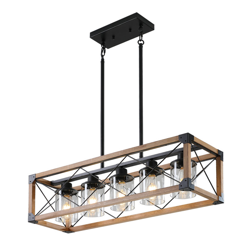 Luminaire suspendu pour îlot de cuisine 5 lumières Radwa, Noyer