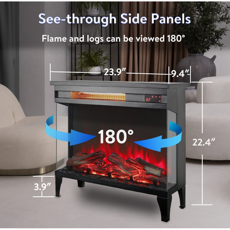 Modern Ember Skyline Smart Digital 3-Sided Electric Fireplace Stove Heater