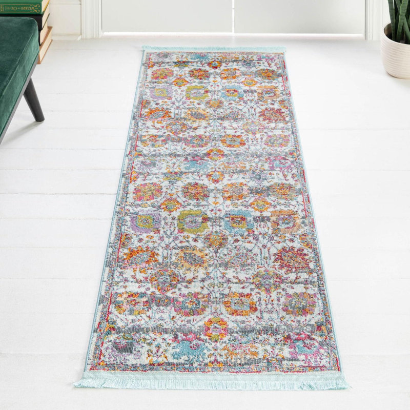 Tapis orange / gris / bleu Haefner, Tapis de couloir 2 pi 7 po x 10 pi