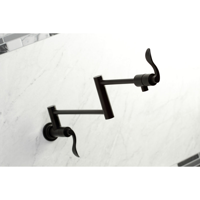 Kingston Brass NuWave Two-Handle 1-Hole Wall Mount Pot Filler Faucet, Matte Black