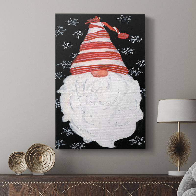 Gnome de neige en hiver - galerie Cavas sur mesure, H 36 po x l 24 po