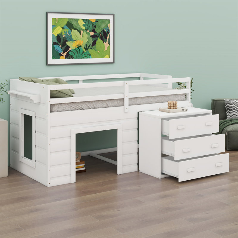 Lit mezzanine avec tiroirs et tablette, Blanc