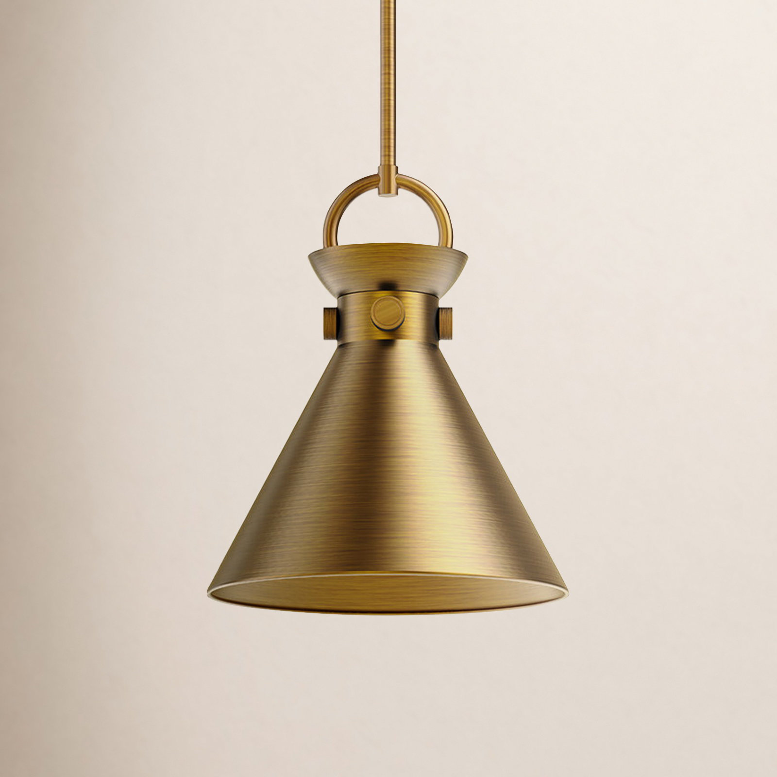 Tiney Single Light Metal Steel Pendant, Aged Gold, Gold, 12.75" H x 10.5" W x 10.5" D