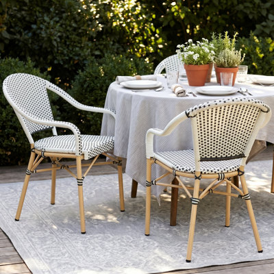 Altesa Outdoor Dining Chairs with Armrests, French Bistro Style Patio Chairs with PE Rattan for Patio Garden