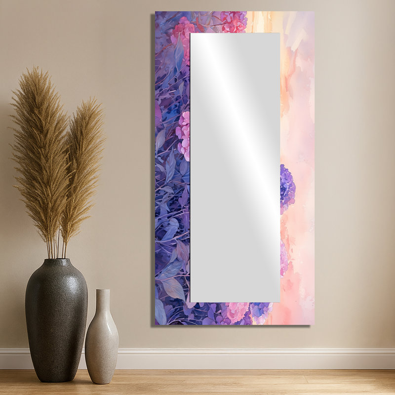 Hydrangea Field At Dusk II - Floral Accent Wall Mirror - Printed On Metal, 28" x 55"