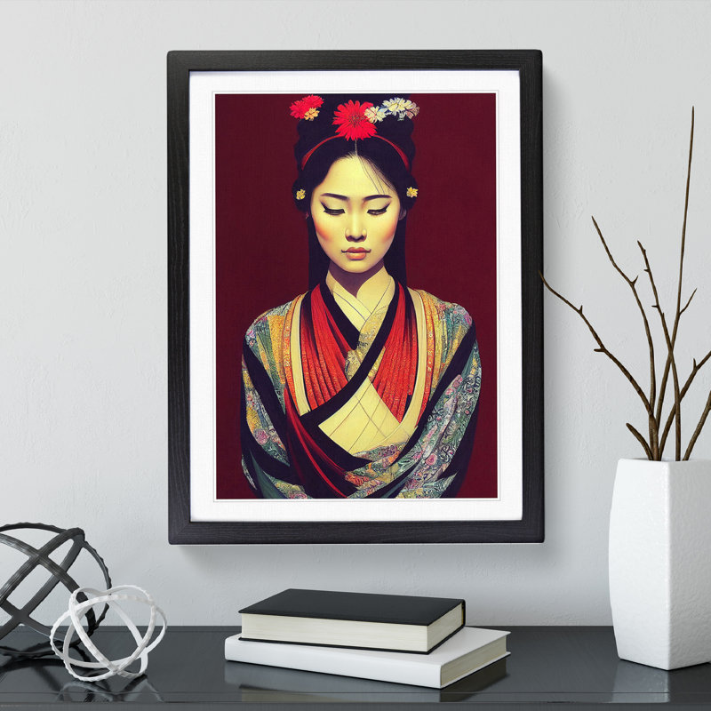 XV1022-4X A Beautiful Geisha No.2 - Print, Black Framed Paper, 66cm H x 48cm W