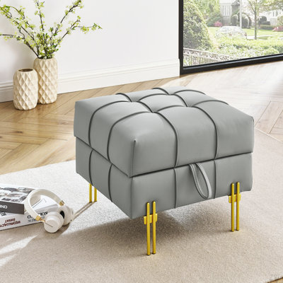22 Inches Anti-Scratch Leather Storage Ottoman, Pet Friendly Entryway Bench With Golden Stainless Steel Legs