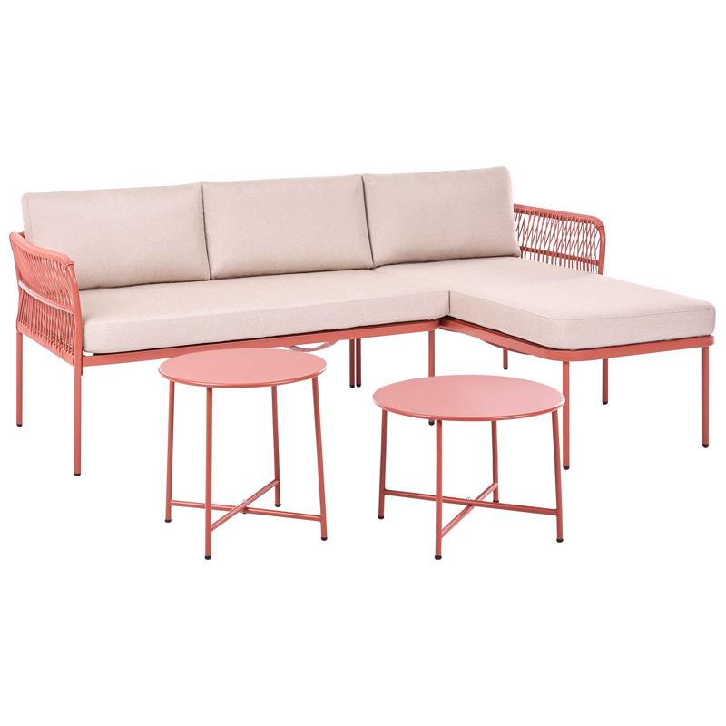 Garden Corner Sofa 3 Seater Cerell with Tables Metal Right Hand Red, Left Hand Facing