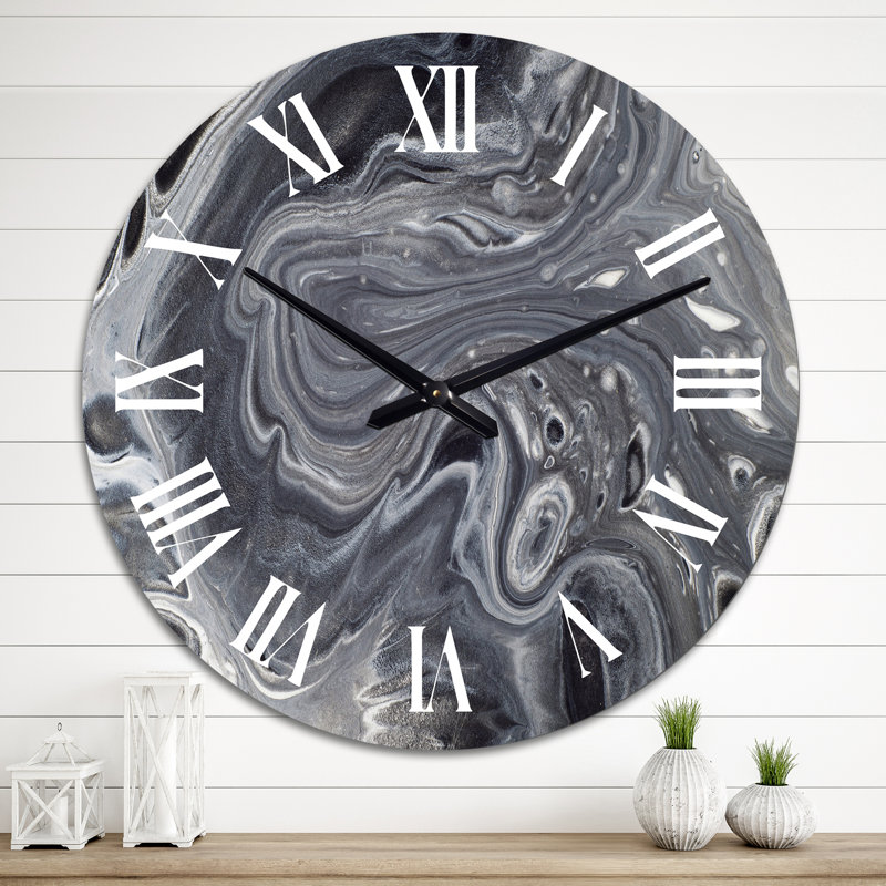 Marble Waves In Shades Of Grey - Modern wall clock, Large