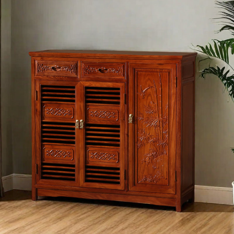 Durable And Firm With Antique Charm For Long Term 10 Pair Solid Wood Shoe Storage Cabinet